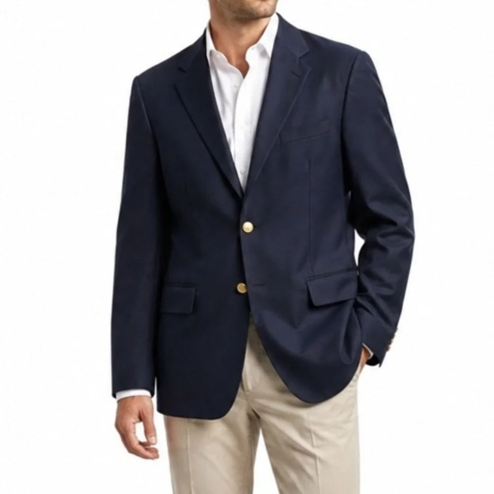 Ralph Lauren Polo University Club Blazer Men 44R Navy Wool Gold Button Coat Hole